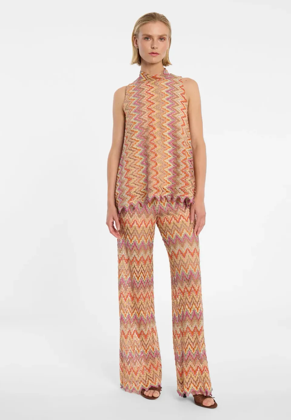 Ana Alcazar Dumea top svasato arancione maglia zigzag