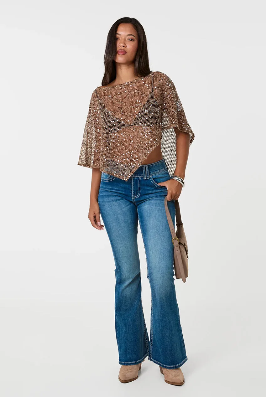 Pink Vanilla Sequin Knit Cape mantella beige paillettes