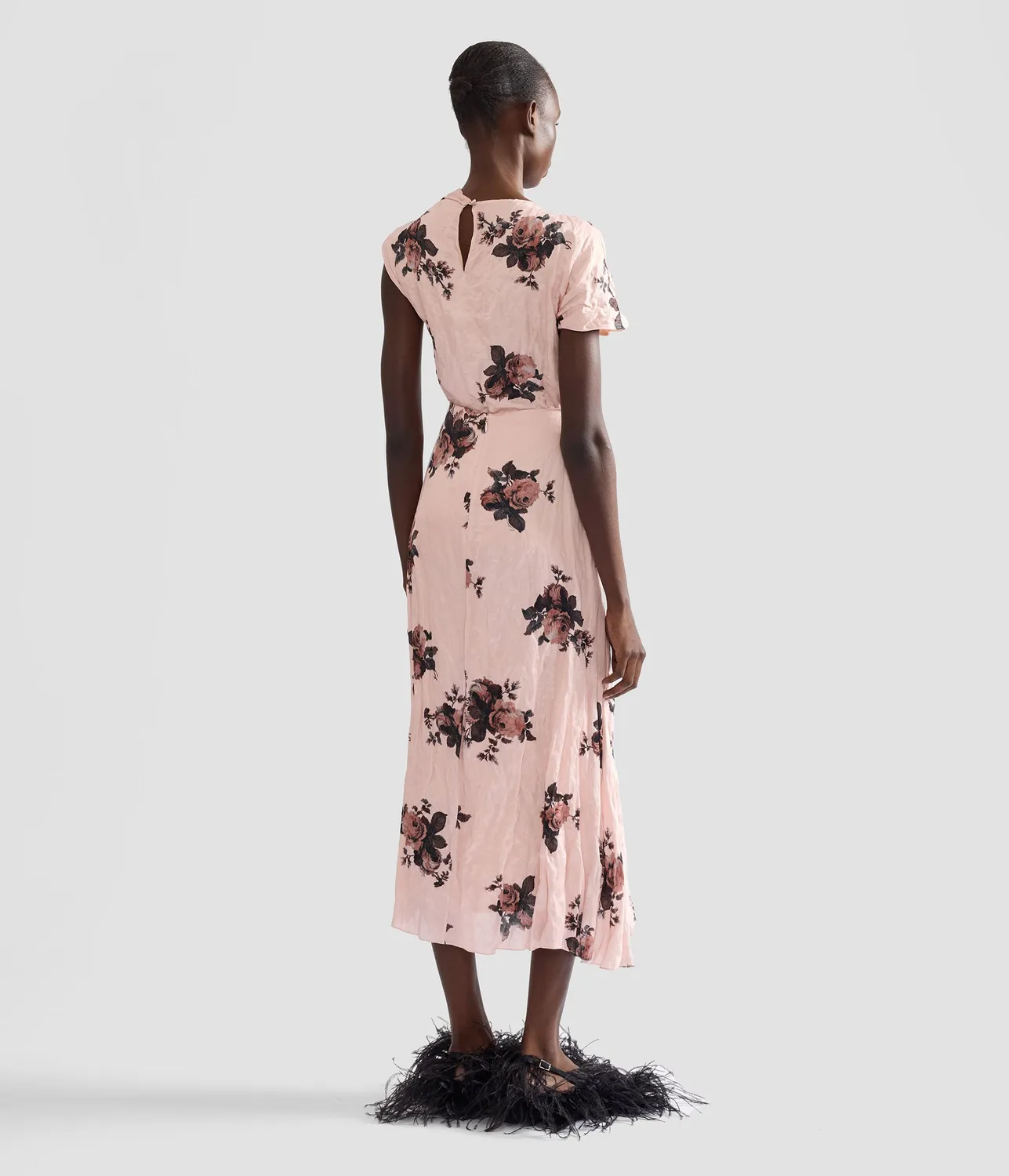 Erdem Floral Crushed Satin Draped Midi Skirt gonna midi