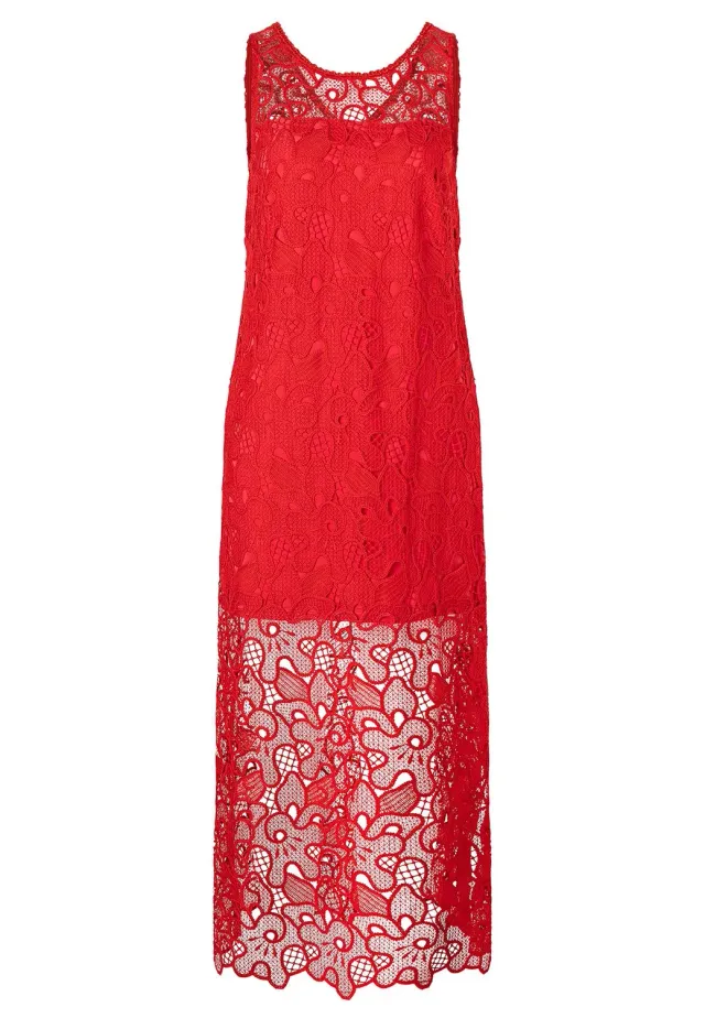 Ana Alcazar Zafosa abito maxi rosso pizzo floreale