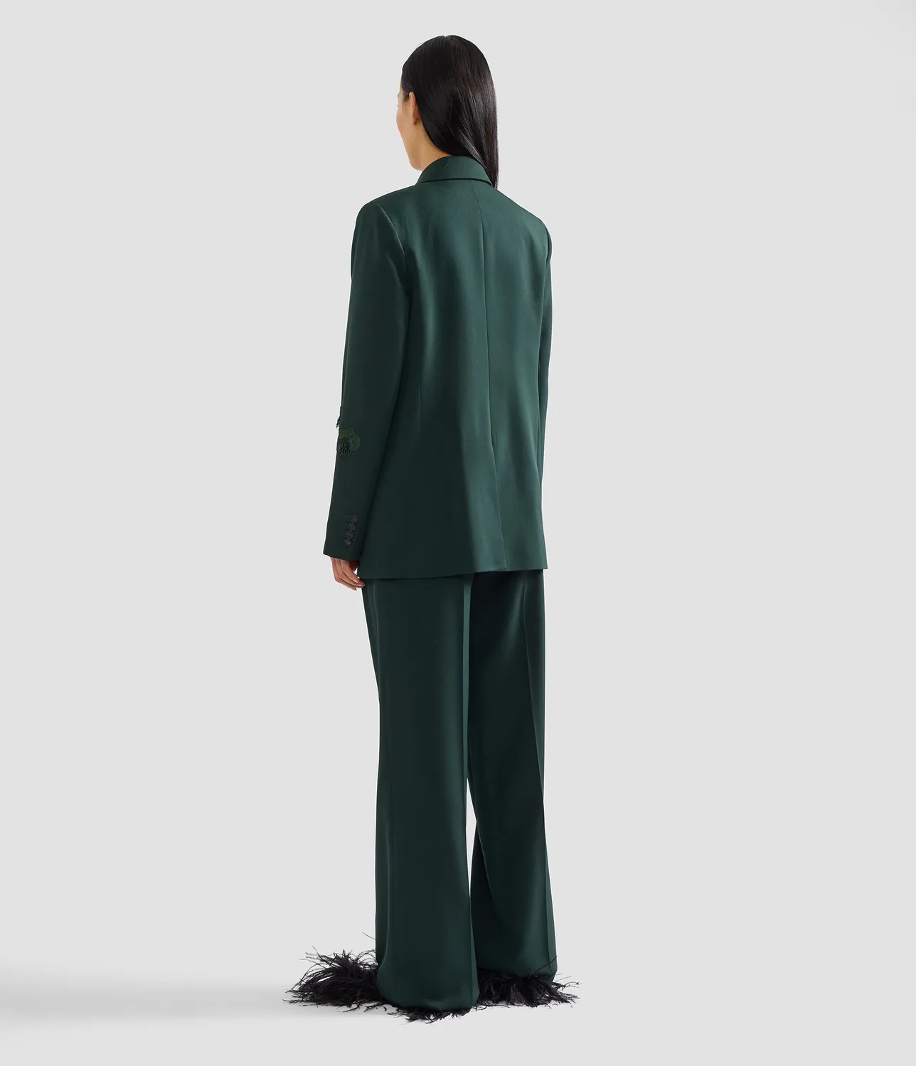 Erdem pantalone verde gamba larga lana