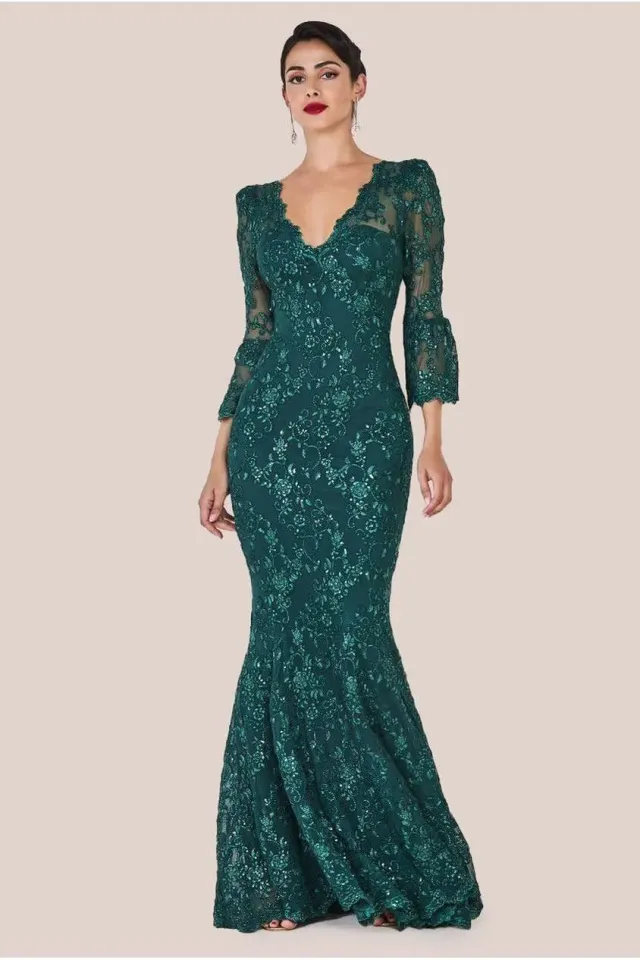 Goddiva Scalloped Lace DR3960 abito pizzo smeraldo