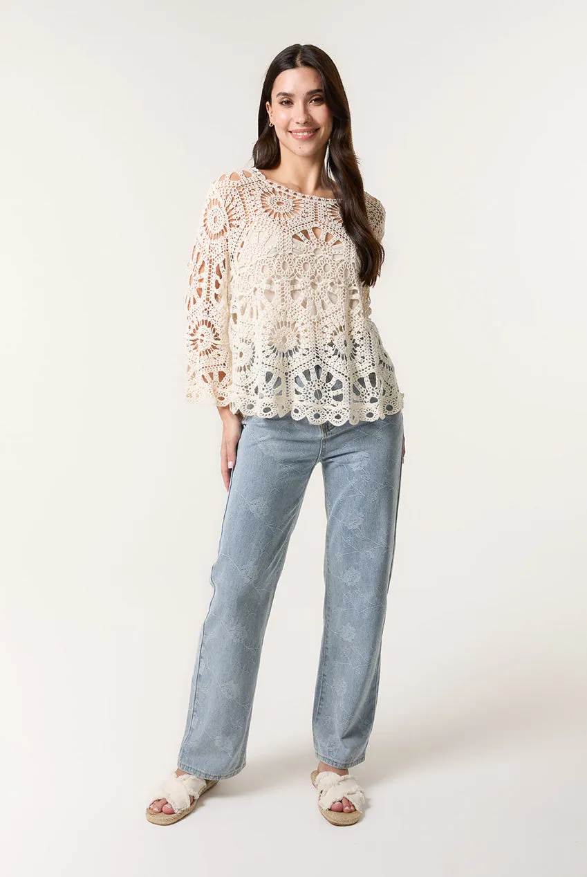 Blue Vanilla Crochet top bianco taglia unica crochet