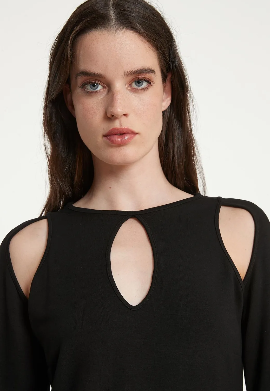 Ana Alcazar Tina abito nero corto jersey cut-out