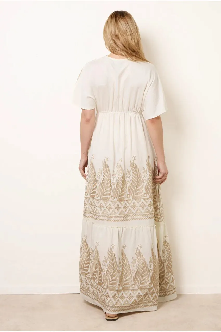 Blue Vanilla abito bianco S/M maxi kimono ricamato