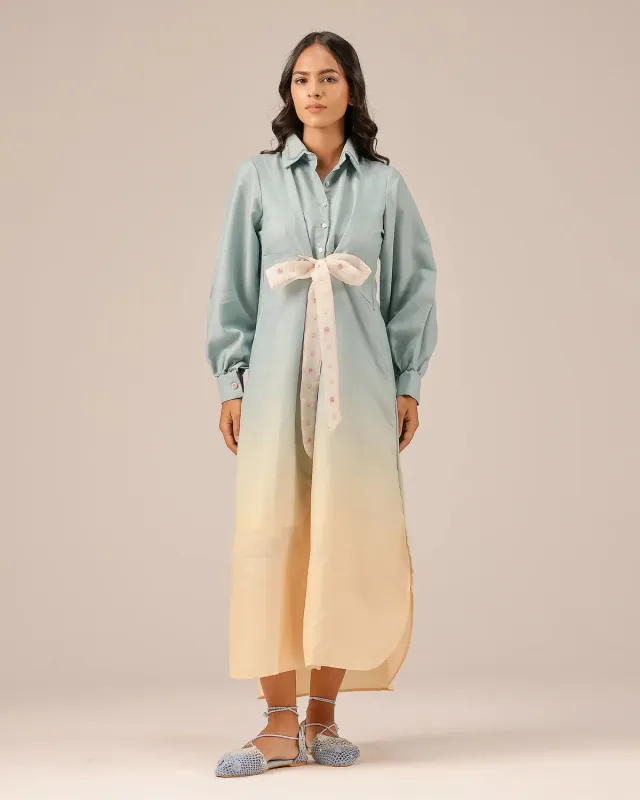 Our Dve Hibiscus abito midi grigio cintura organza