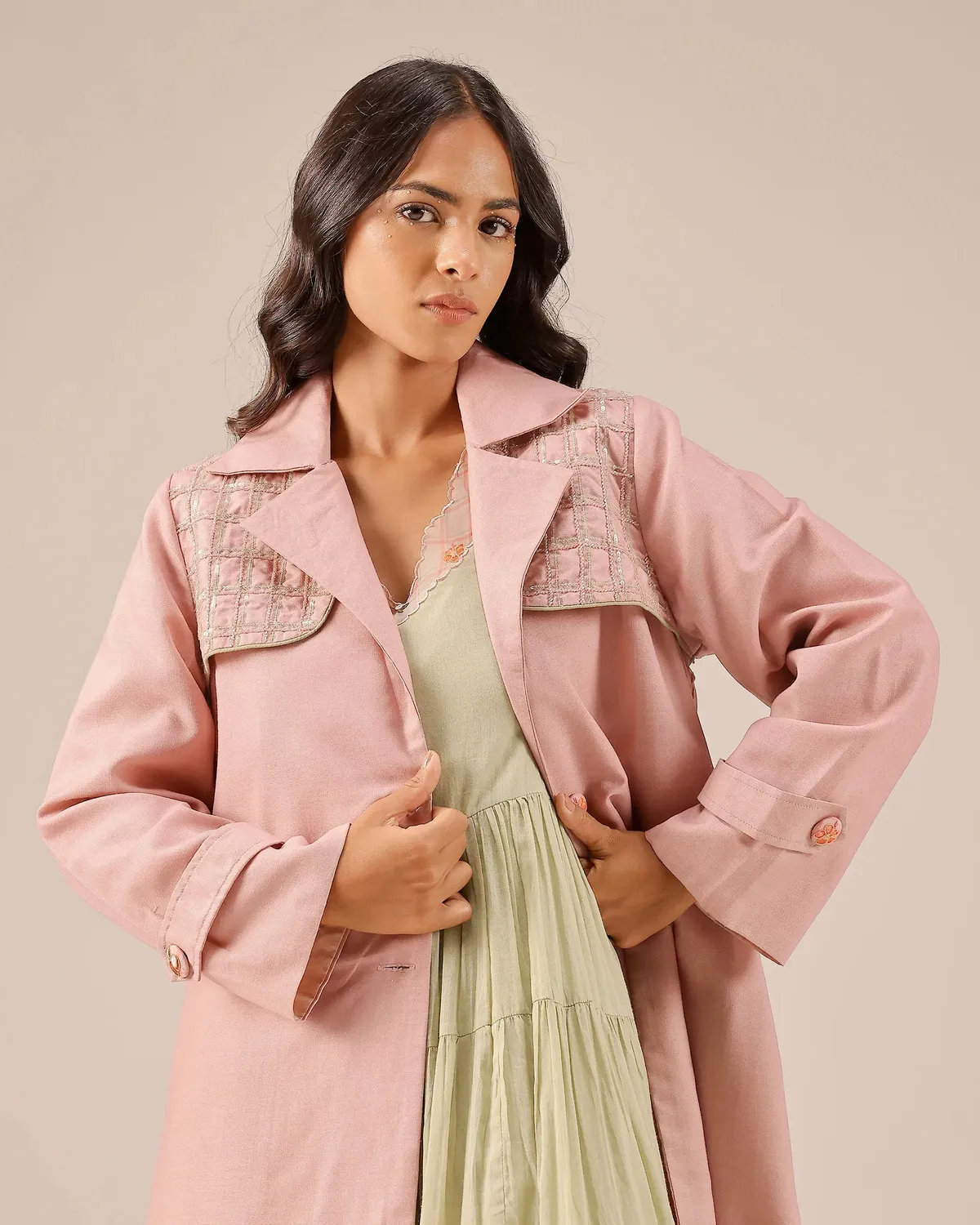 Our Dve Melon Muse giacca rosa lino lunga