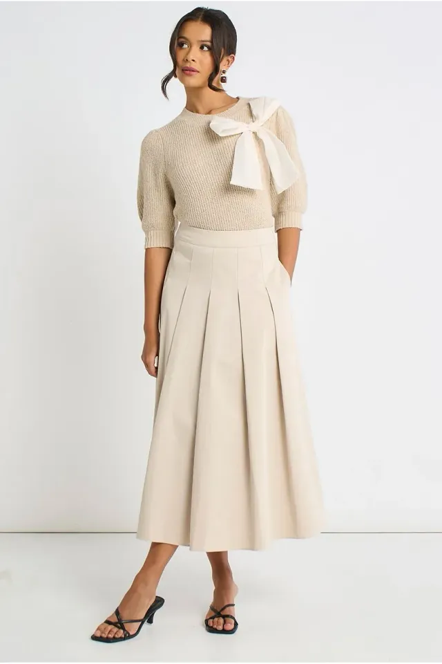 Gini London GL2108 gonna midi pietra in cotone plissettata