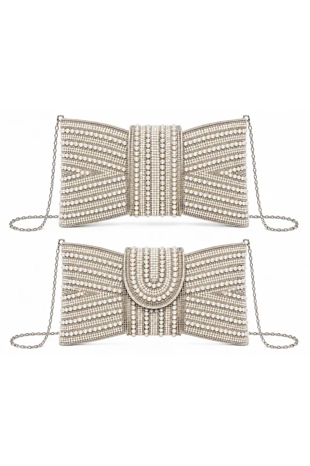 Double Second Pearl Bow pochette perle argento