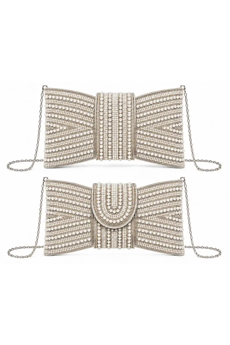 Double Second Pearl Bow pochette perle argento