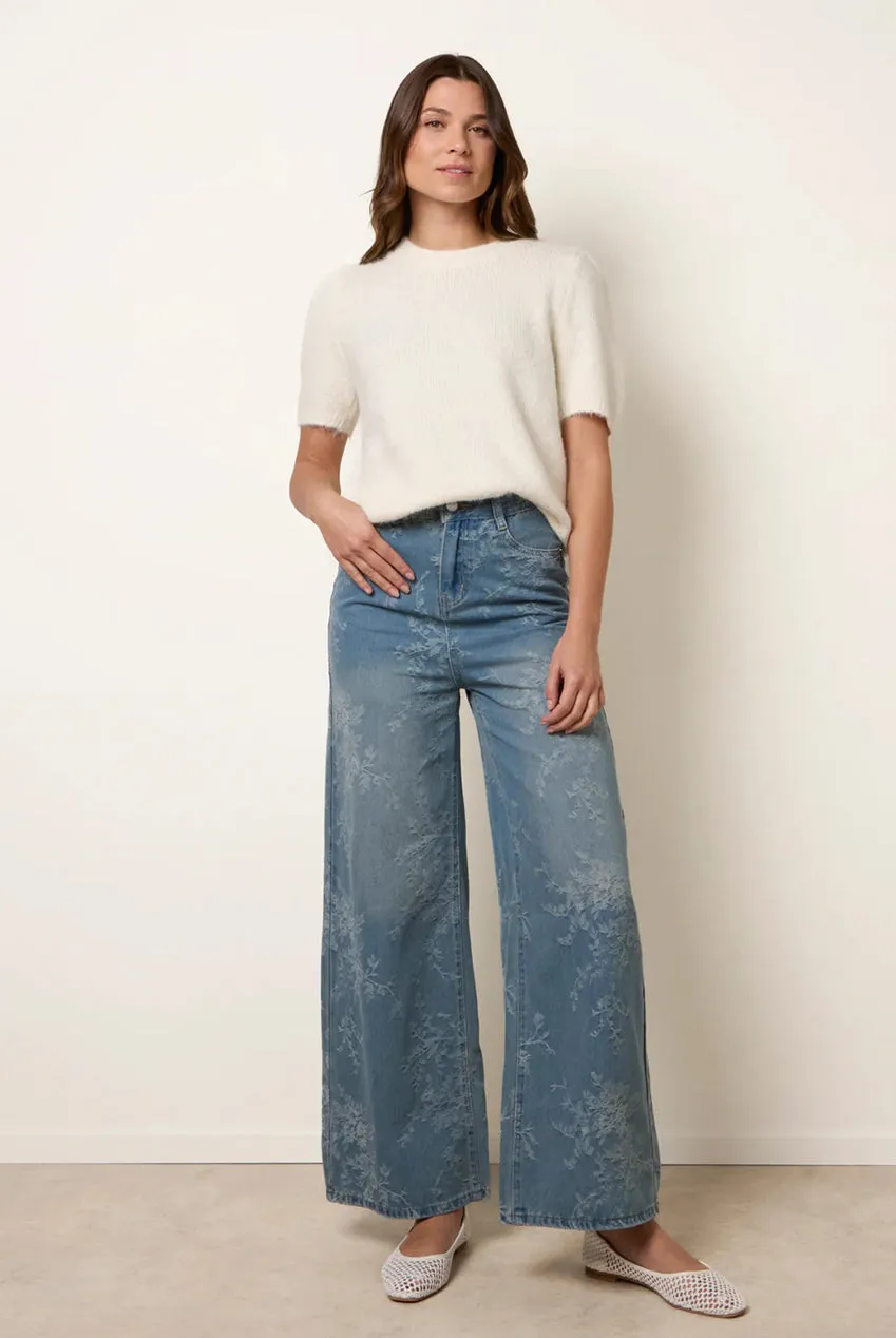 Blue Vanilla jeans flare floreali denim blu cotone