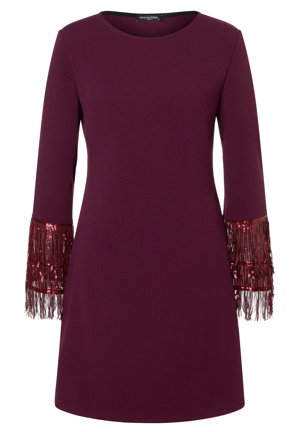 Ana Alcazar Cebena abito bordeaux frange paillettes