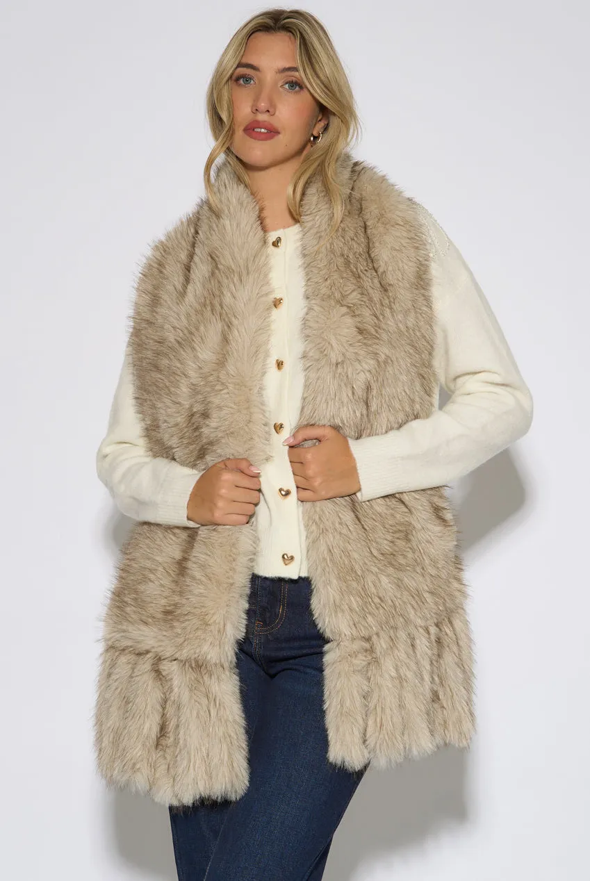 Gini London Sciarpa Pelliccia con Nappe Bianca Taglia Unica calda