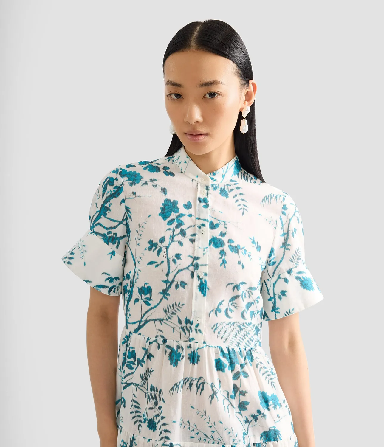 Erdem Botanical Print mini abito camicia lino
