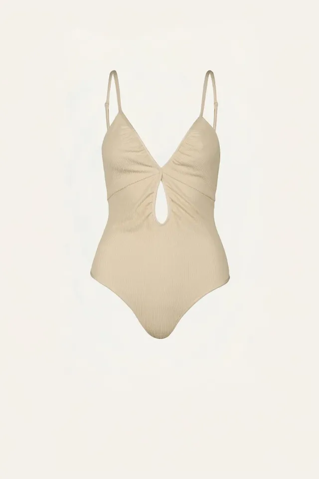 Johanna Ortiz Sundown Dust costume intero ecru scollo V