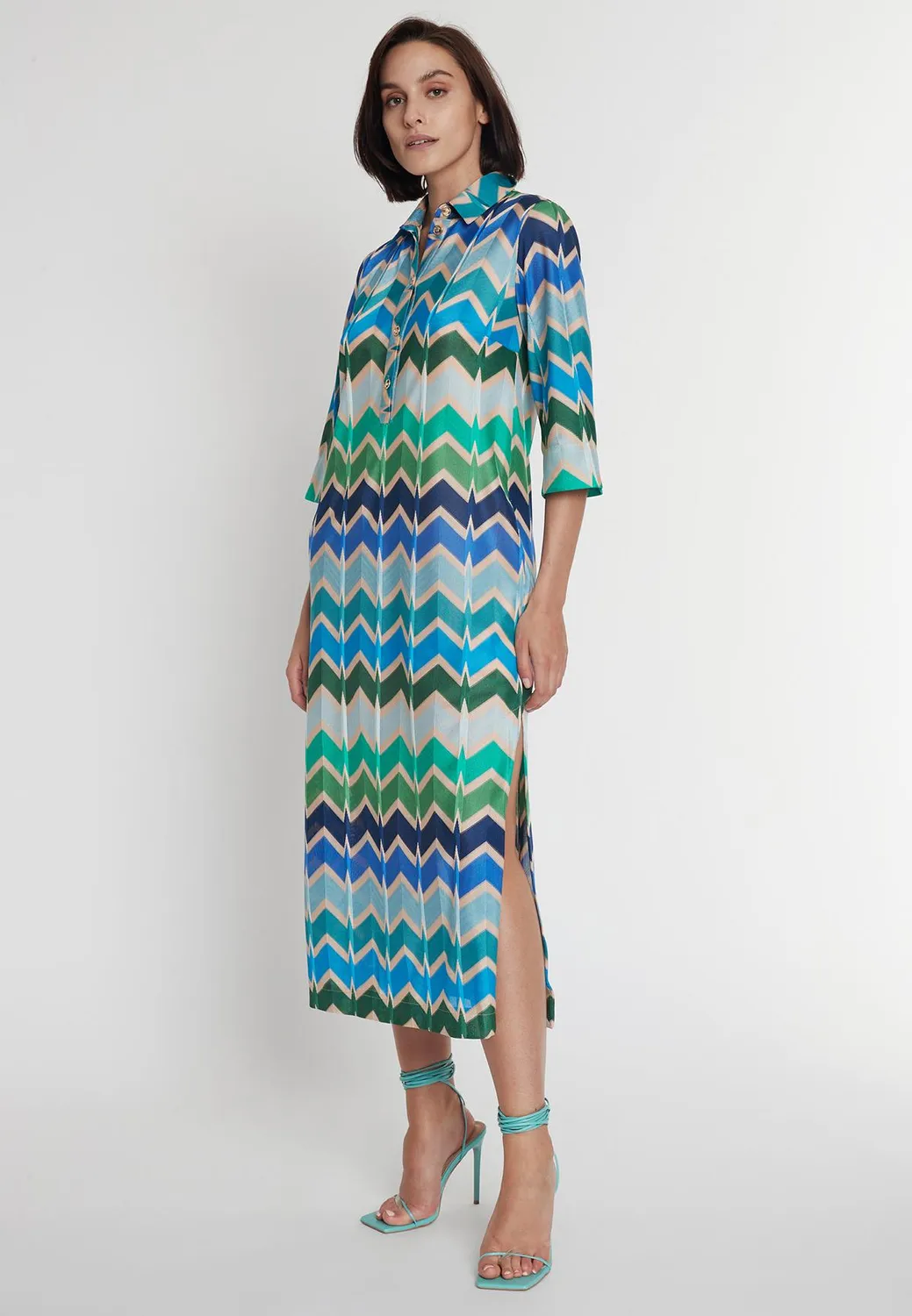 Ana Alcazar Pocana chemisier midi zigzag verde blu