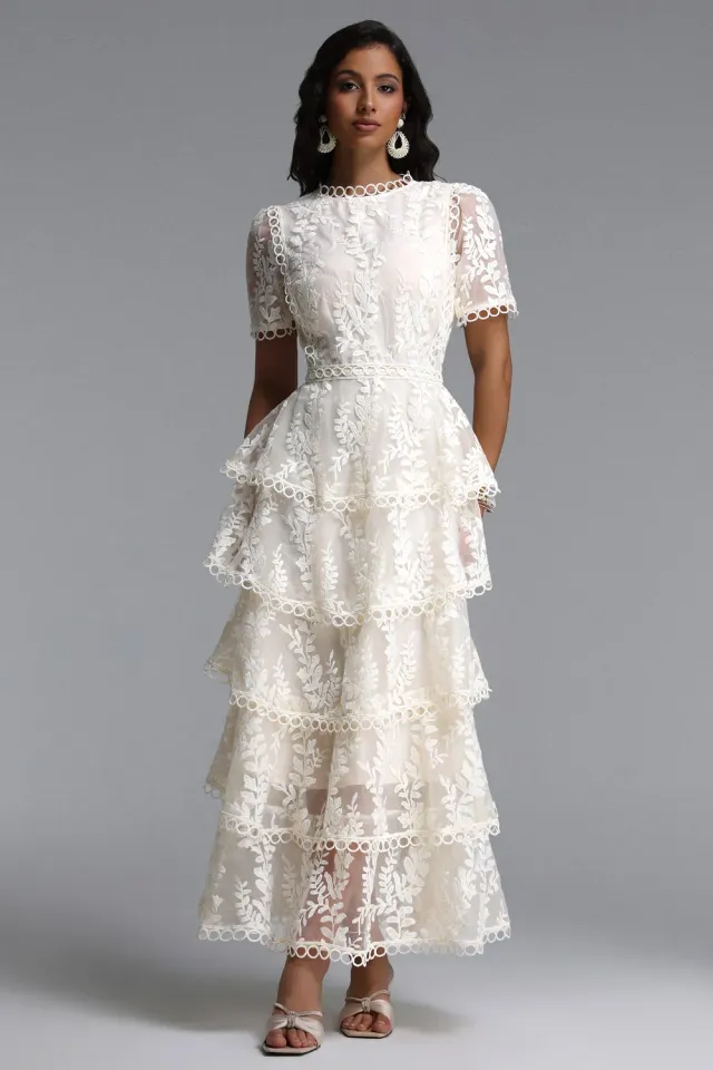 Bella Barnett Yedda Resort Abito Maxi Bianco Ricamato