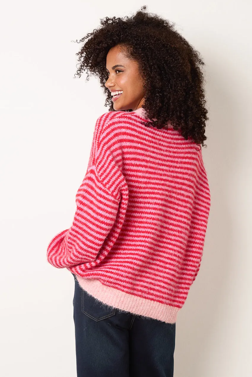 Blue Vanilla Maglione Righe Rosa girocollo lana onesize
