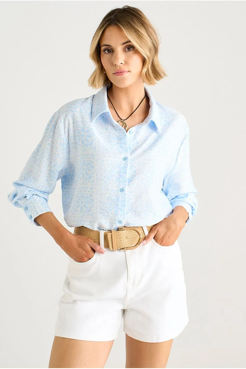 Gini London Blue Tile camicia donna blu fantasia