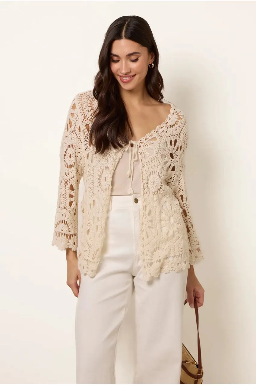 Blue Vanilla Crochet cardigan cotone stone allacciato