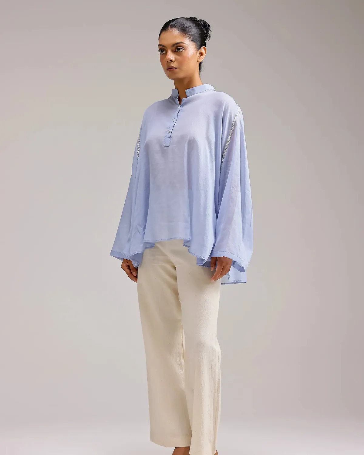 Our Dve Saanjh Soft Chanderi Top Blu Etereo