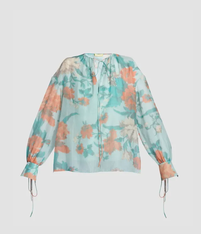 Erdem Cotton Silk Voile Long Sleeve Blouse blusa blu