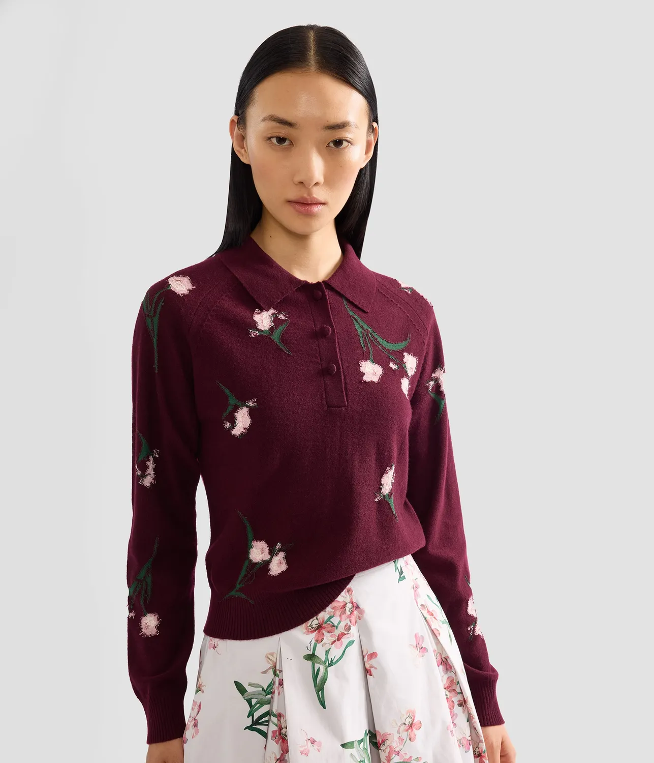 Erdem Merino Wool Floral Knit maglia bordeaux