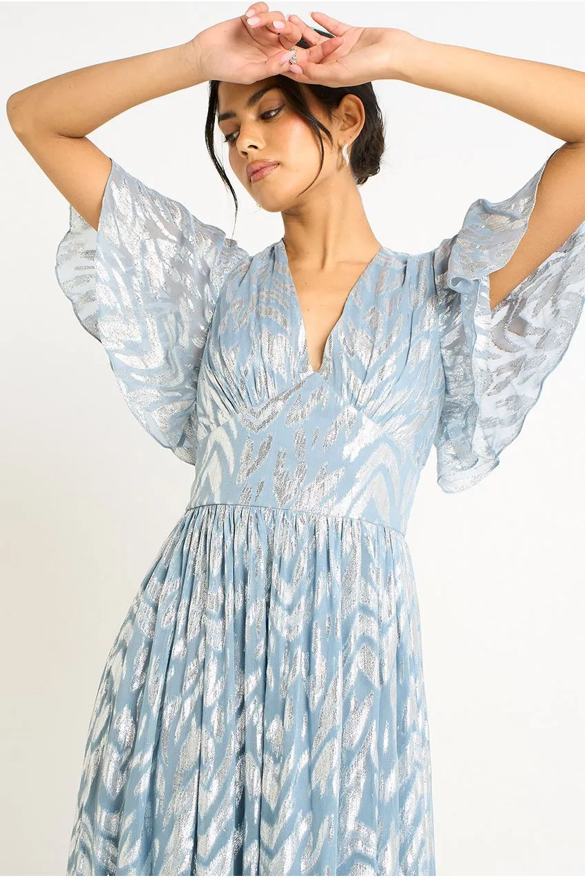 Gini London abito maxi maniche corte blu foil