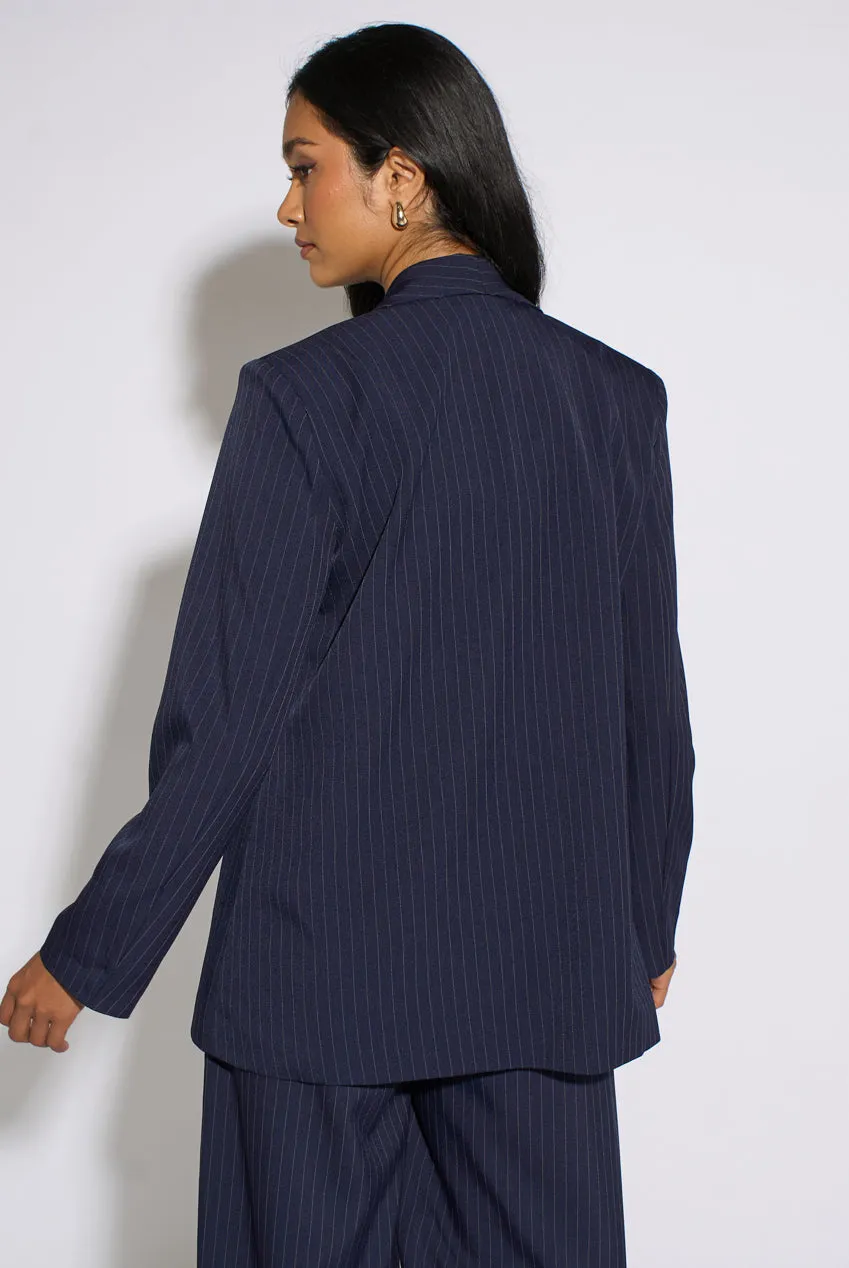 Gini London blazer navy scollo edge to edge manica contrasto
