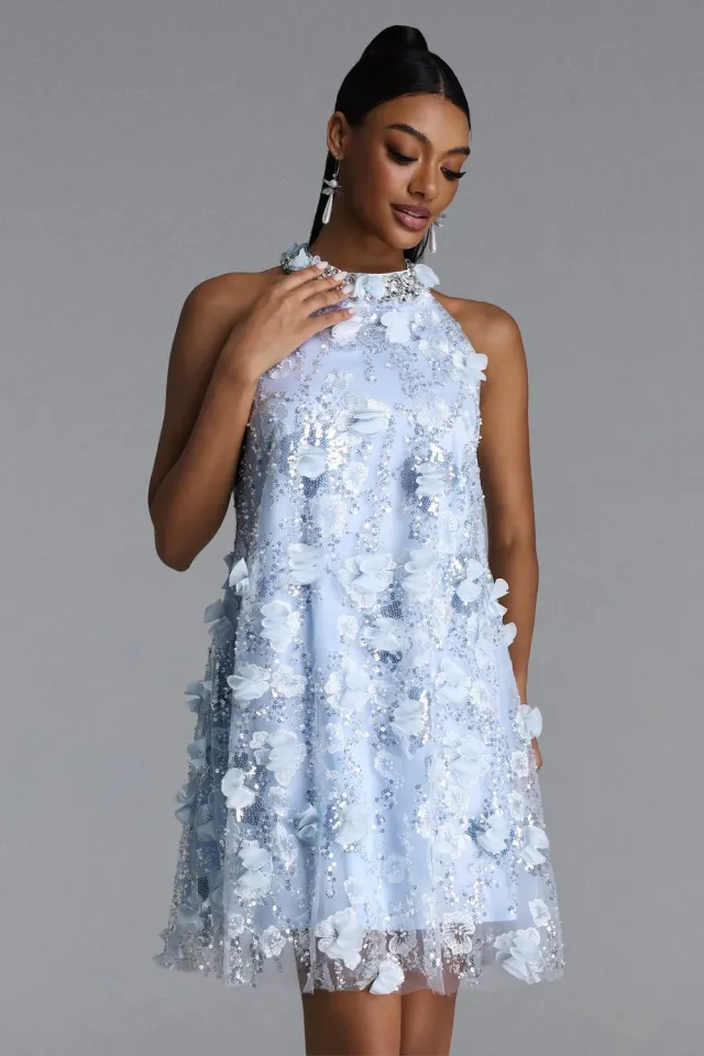 Bella Barnett Juniper abito midi halter blu paillettes
