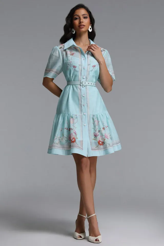 Bella Barnett Nikuna mini abito floreale blu manica corta