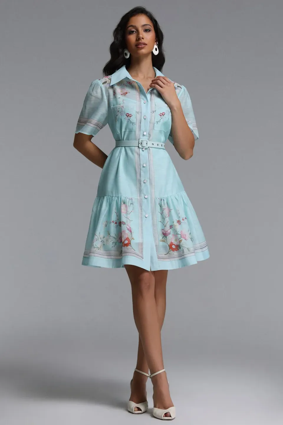 Bella Barnett Nikuna mini abito floreale blu manica corta