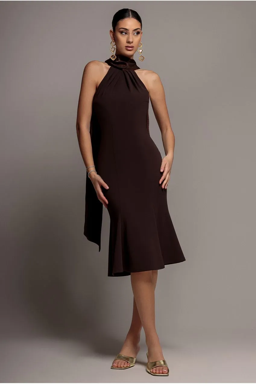 Goddiva abito midi halterneck DR4973 marrone
