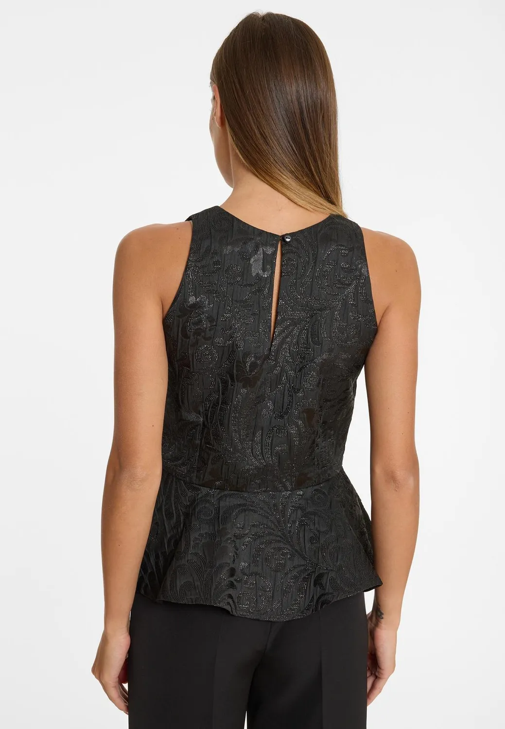 Ana Alcazar Absala top peplum broccato nero floreale