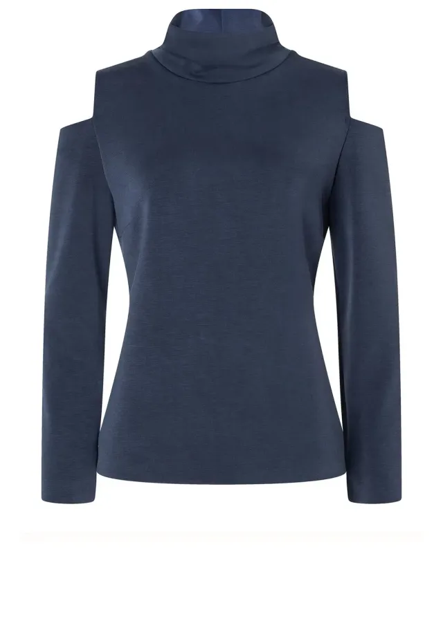 Ana Alcazar Senina top jersey blu spacchi spalle