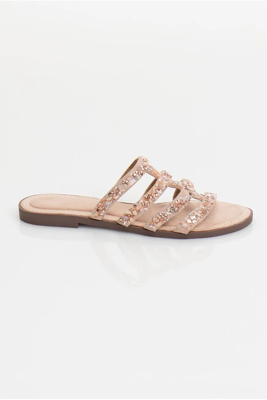 Pia Rossini Shellie sandali beige conchiglia tacco basso