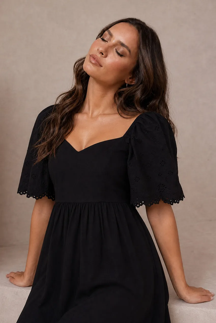 Chi Chi London abito maxi nero 10 cotone sangallo