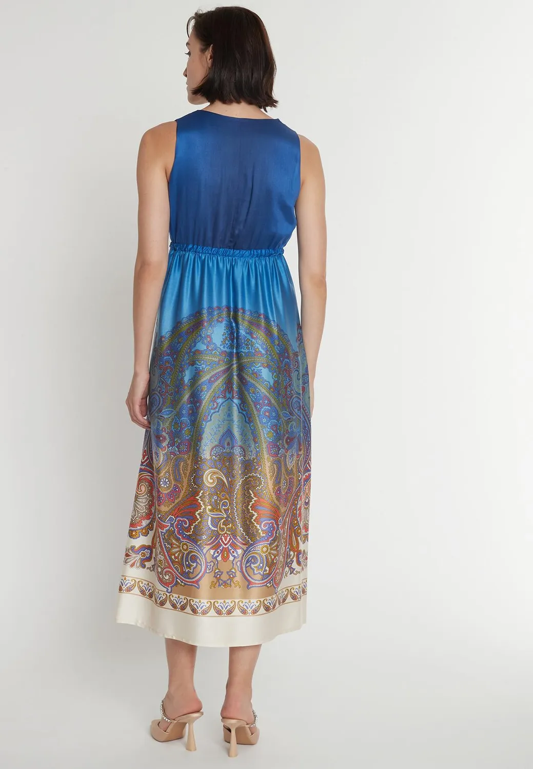 Ana Alcazar Pamosa abito midi blu motivo paisley