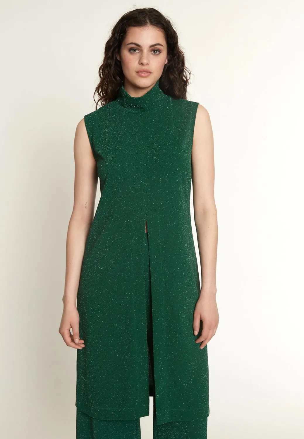 Ana Alcazar Ontara tunica verde lurex scollo a goccia