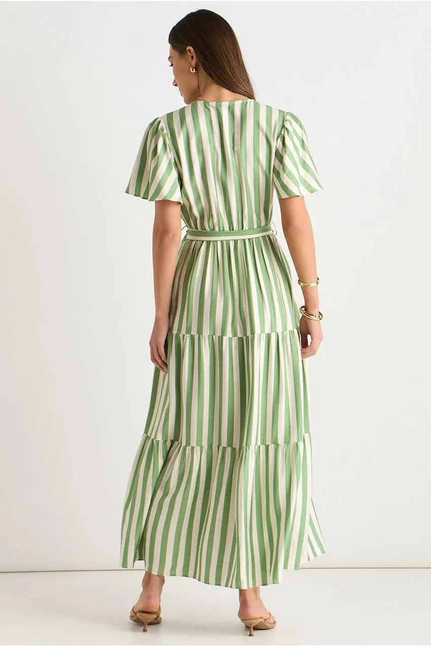 Gini London Wrap abito midi verde salvia a righe viscosa