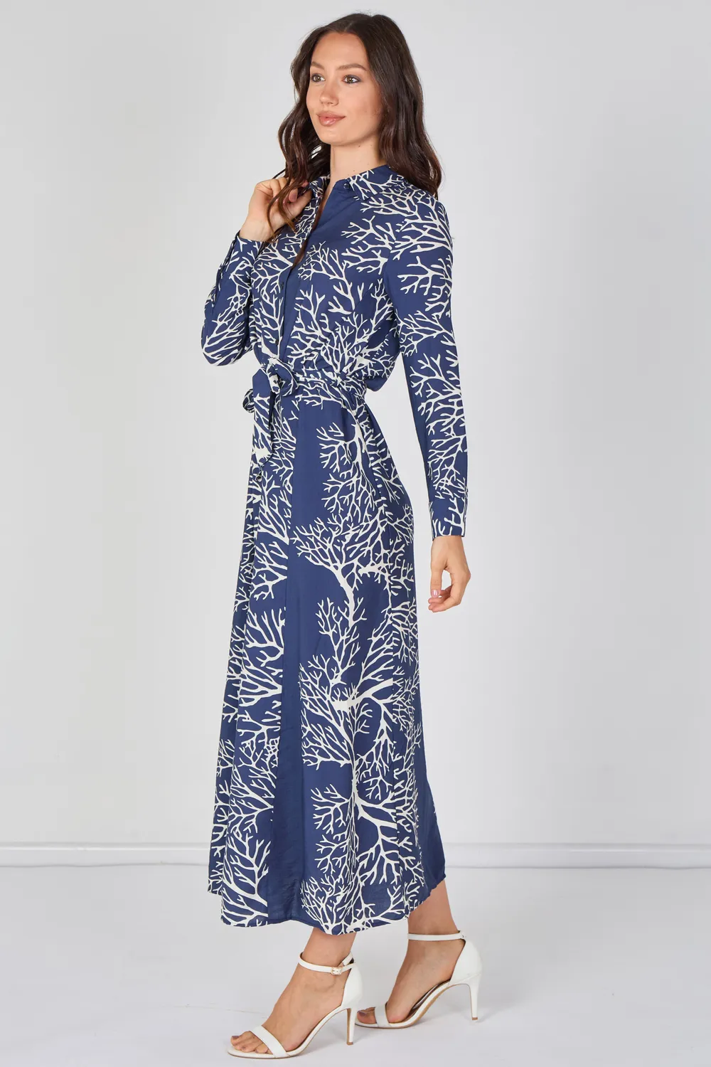 LOVE SUNSHINE Coral abito camicia maxi navy corallo