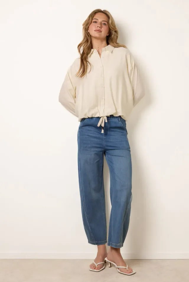 Blue Vanilla Drawstring Seam Detail jeans wide leg light denim elasticizzati