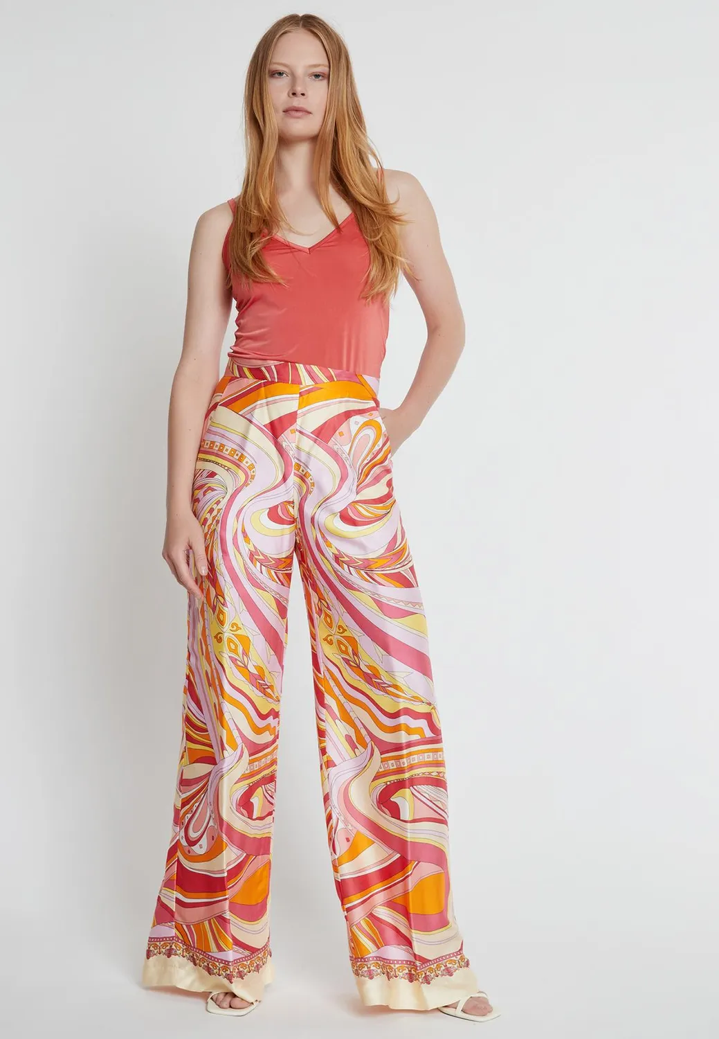 Ana Alcazar Kapea pantaloni palazzo stampa anni 70
