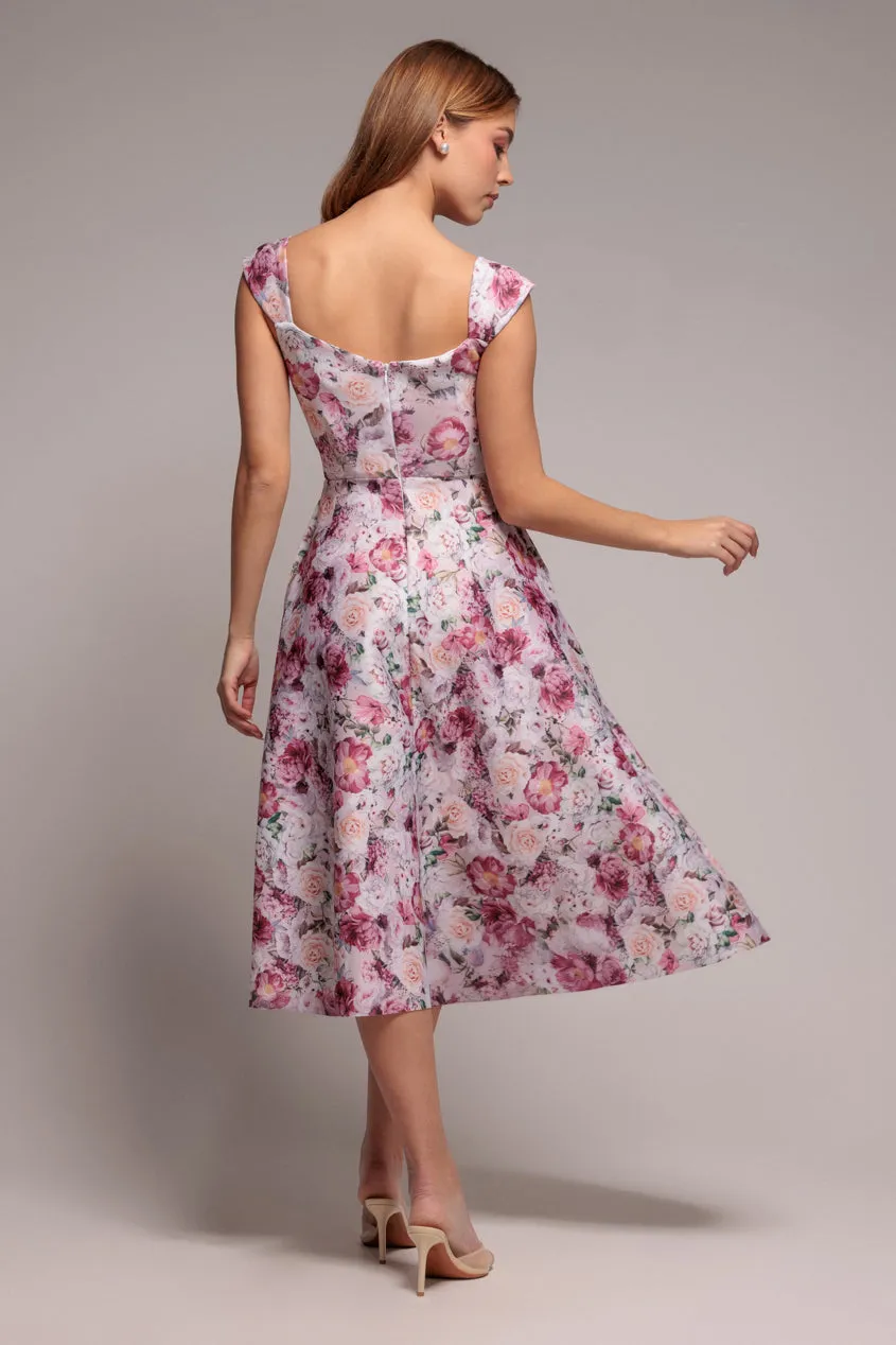 Goddiva Sweetheart abito midi rosa fiori tasche