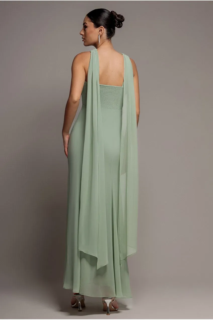 Goddiva Cross Front abito maxi chiffon verde salvia