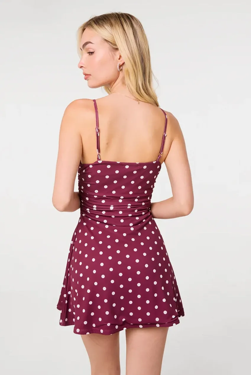 Goddiva Polka Dot Slinky mini abito bordeaux pois