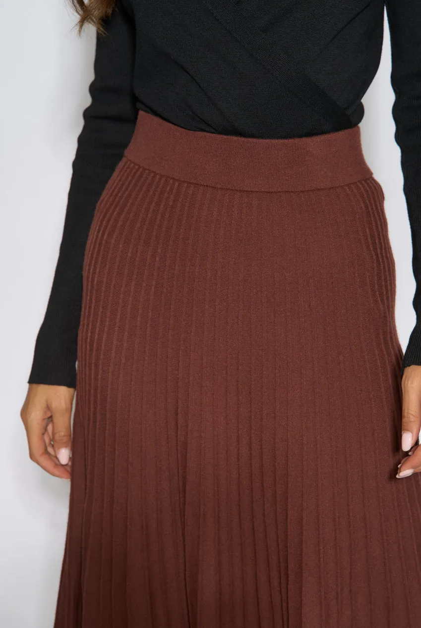 Gini London Pleat Detail gonna midi marrone maglia plisse