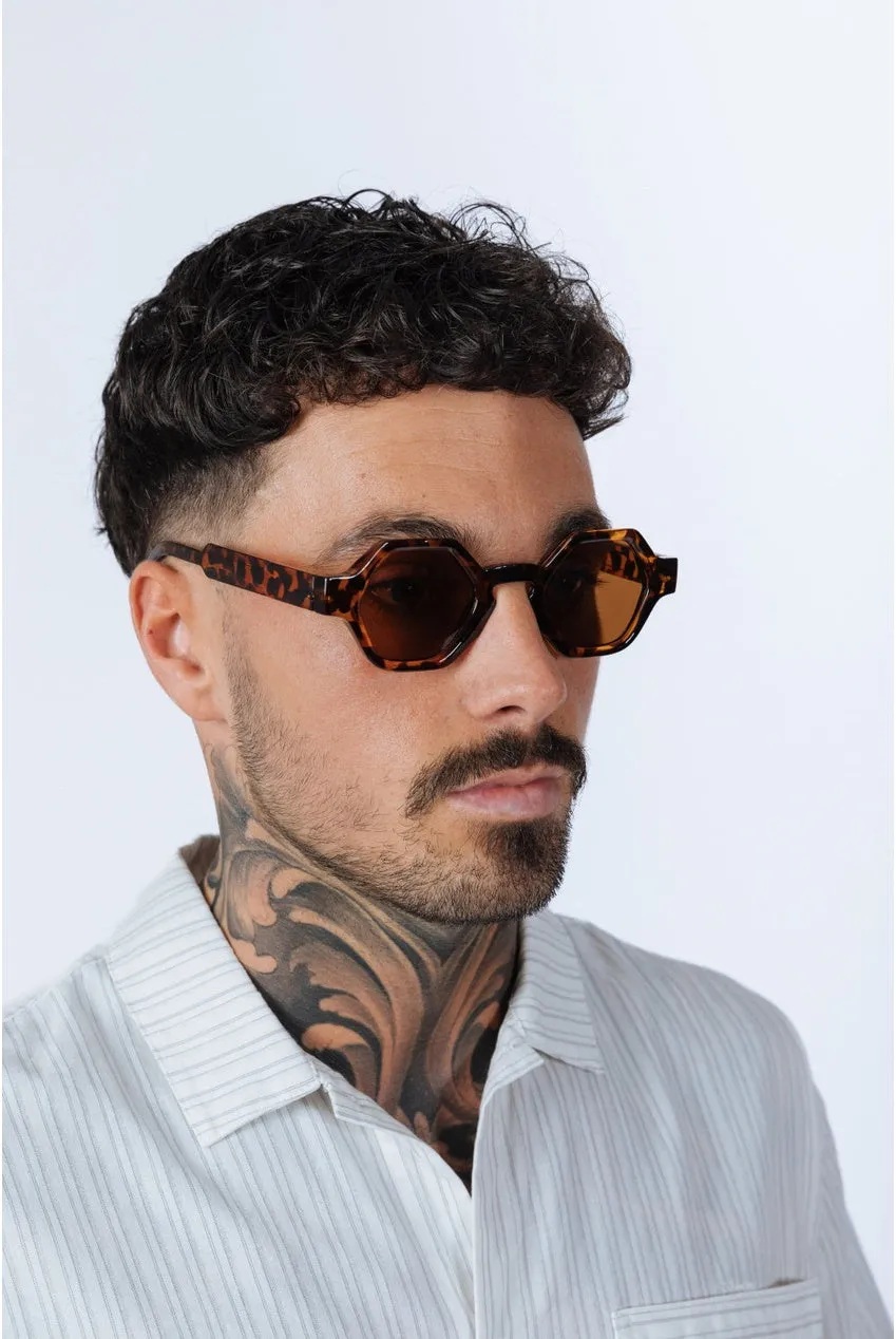 SVNX Round Hexagon occhiali da sole tartaruga marroni