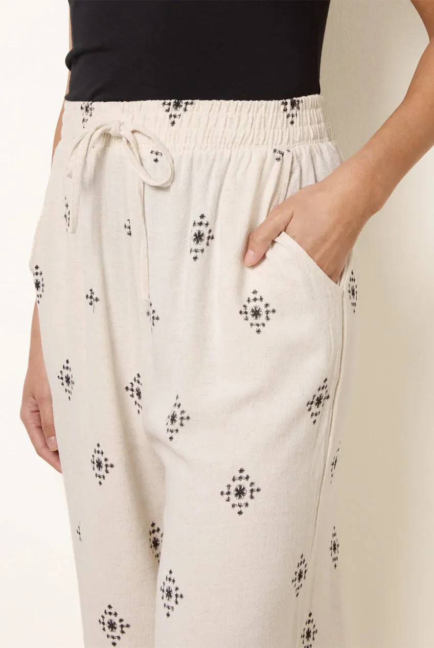 Blue Vanilla pantaloni ricamo all over stone S/M gamba larga