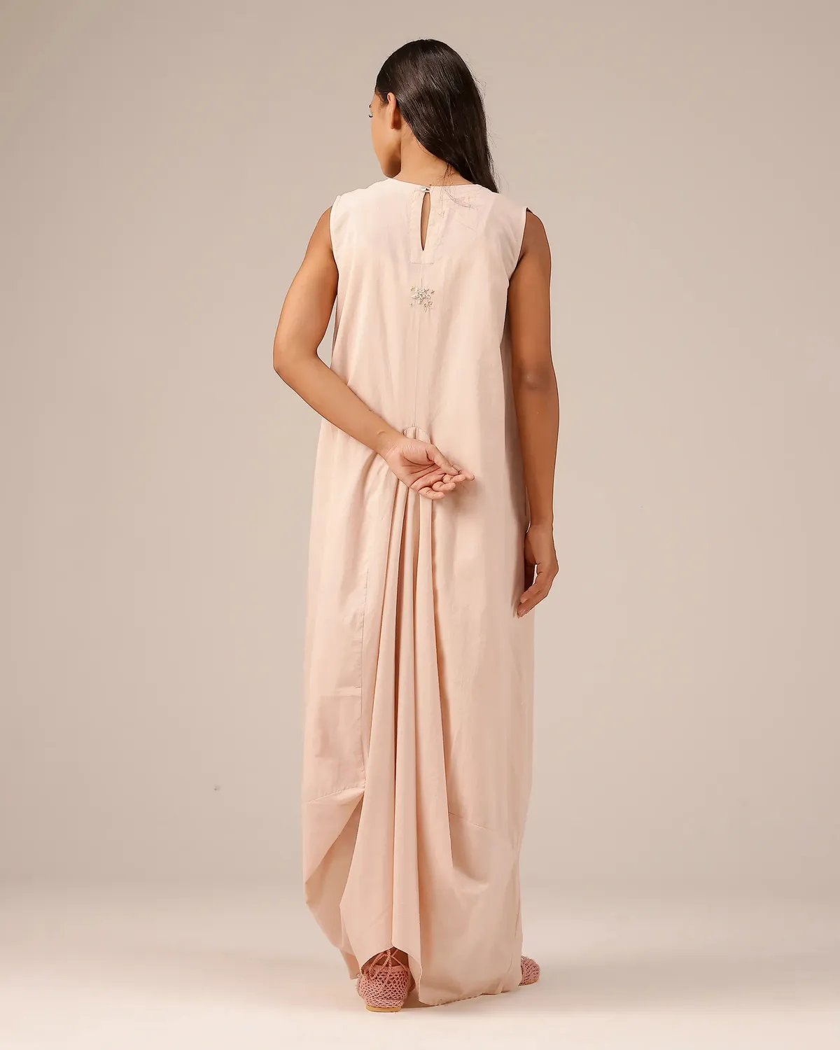 Our Dve Ocean Dusk abito lungo rosa cotone scollo V
